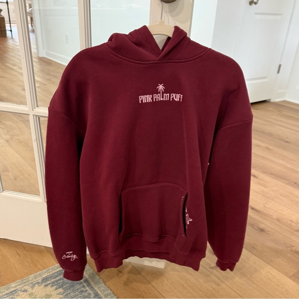NEW in box Pink Palm Puff hoodie “Live in the moment” Size Medium